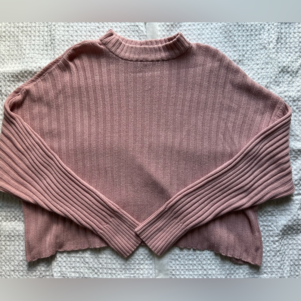 Ribbed Pink Sweater Cropped with collar